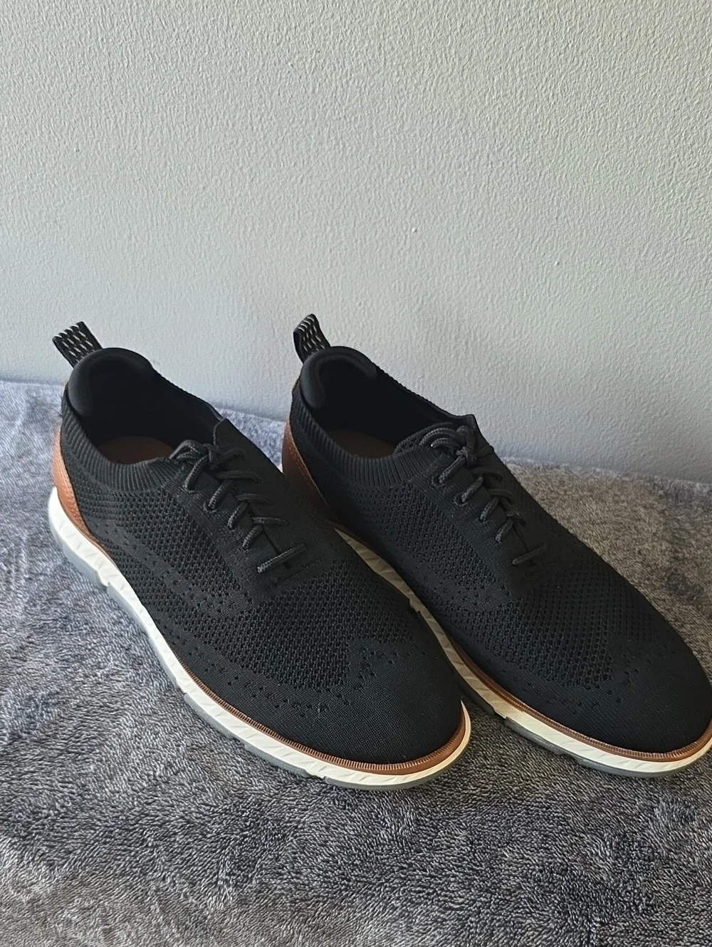 George Black Knit Oxfords with Brown Accent